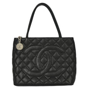 Chanel 2000-2001 Black Caviar Medallion Tote Handbag