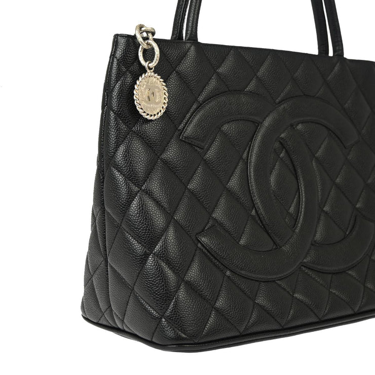 Chanel 2000-2001 Black Caviar Medallion Tote Handbag