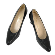 Chanel * Black Leather Pumps Shoes #37