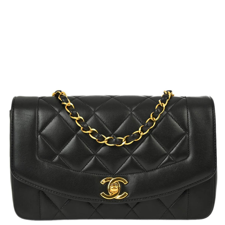 Chanel 1994-1996 Black Lambskin Small Diana Shoulder Bag