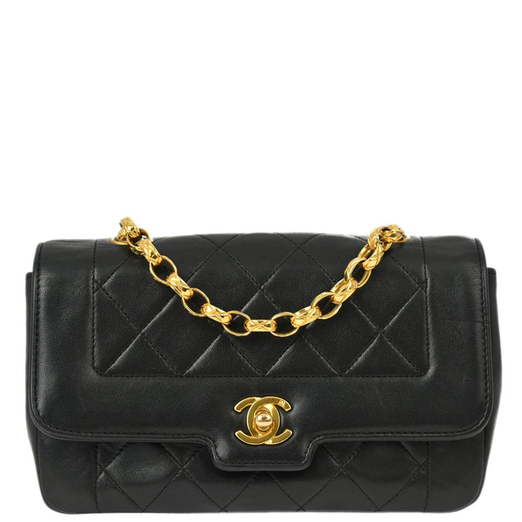 Chanel 1989-1991 Black Lambskin Single Flap Shoulder Bag