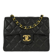 Chanel 1994-1996 Black Lambskin Mini Classic Square Flap Shoulder Bag 17