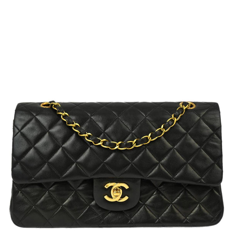 Chanel 1994-1996 Black Lambskin Medium Classic Double Flap Shoulder Bag