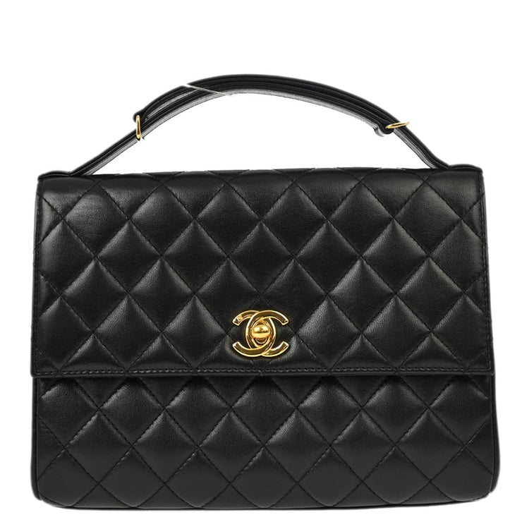 Chanel 1997-1999 Black Lambskin Straight Flap Handbag