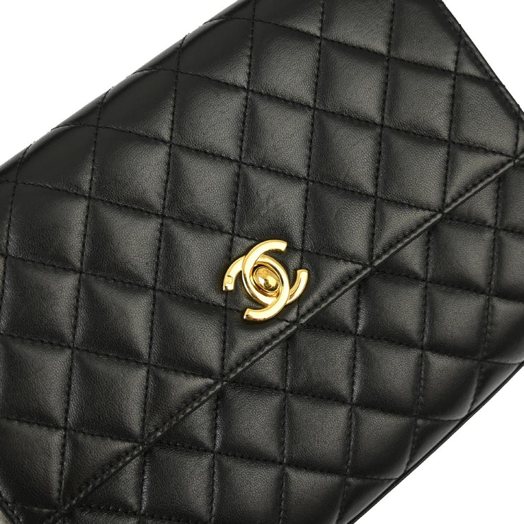 Chanel 1997-1999 Black Lambskin Straight Flap Handbag