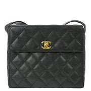 Chanel 1996-1997 Black Caviar Straight Flap Shoulder Bag