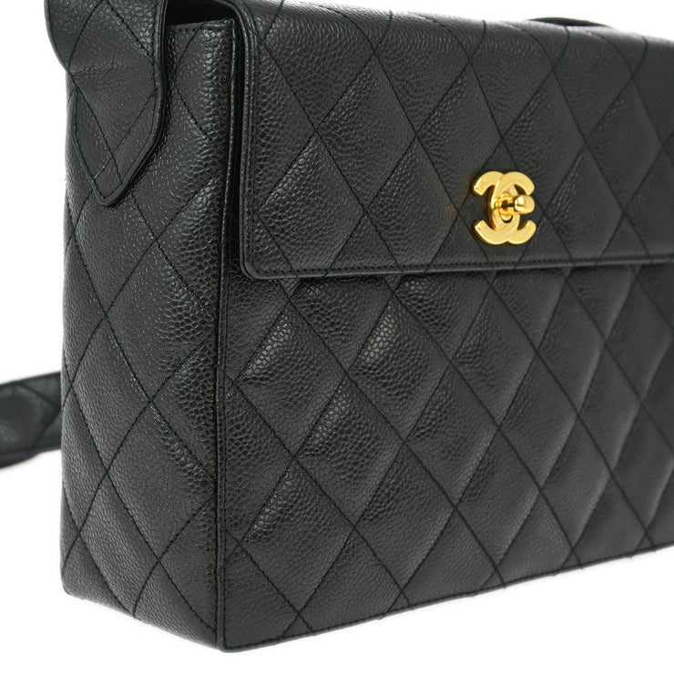 Chanel 1996-1997 Black Caviar Straight Flap Shoulder Bag