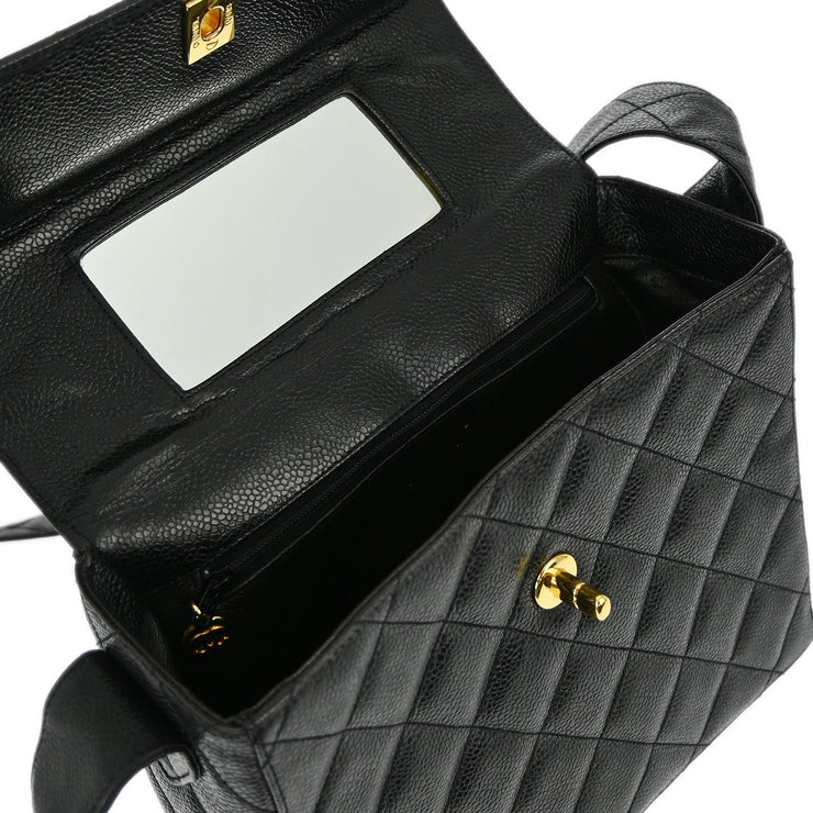 Chanel 1996-1997 Black Caviar Straight Flap Shoulder Bag