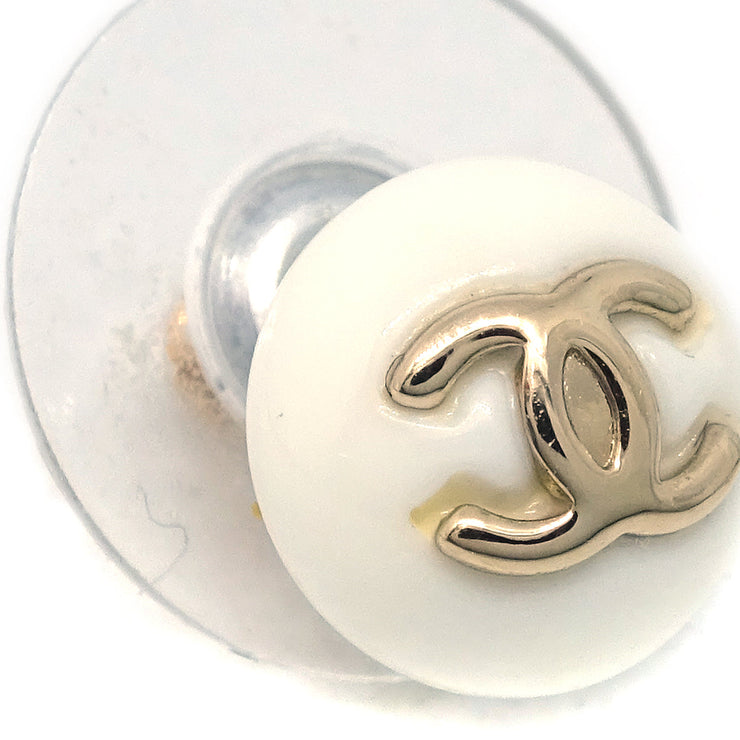 Chanel Button Piercing Earrings White 06V