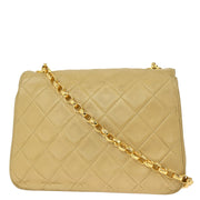 Chanel Beige Lambskin Classic Single Flap Shoulder Bag