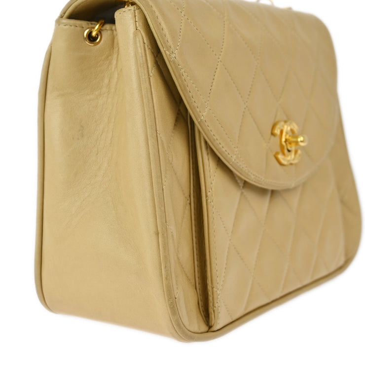 Chanel Beige Lambskin Classic Single Flap Shoulder Bag