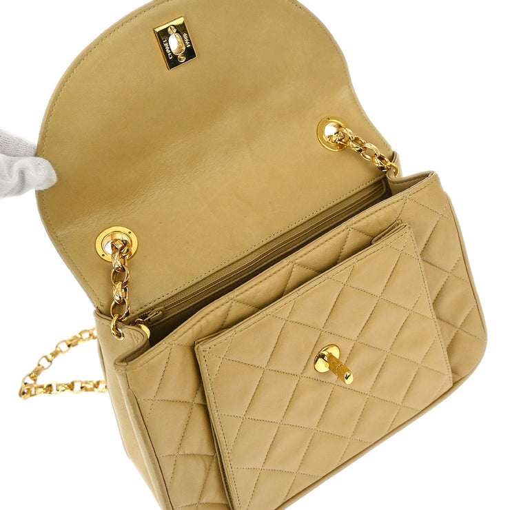 Chanel Beige Lambskin Classic Single Flap Shoulder Bag