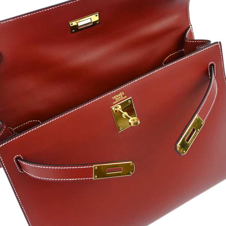 Hermes 2001 Rouge H Chamonix Kelly 32 Sellier 2way Shoulder Handbag