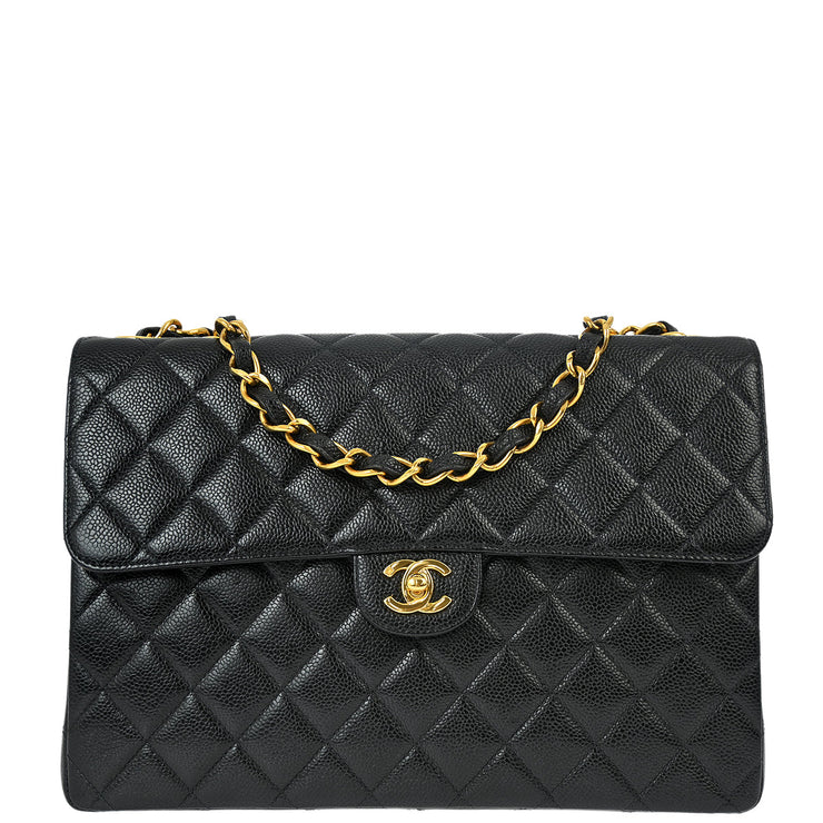 Chanel 2001-2003 Black Caviar Jumbo Classic Flap Shoulder Bag