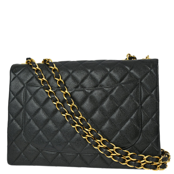 Chanel 2001-2003 Black Caviar Jumbo Classic Flap Shoulder Bag