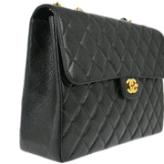 Chanel 2001-2003 Black Caviar Jumbo Classic Flap Shoulder Bag