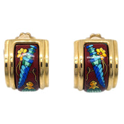 Hermes Gold Enamel Cloisonne Ware Earrings Clip-On