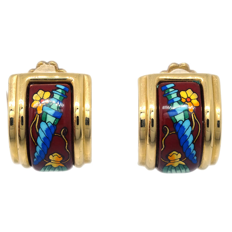 Hermes Gold Enamel Cloisonne Ware Earrings Clip-On