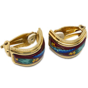 Hermes Gold Enamel Cloisonne Ware Earrings Clip-On