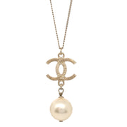 Chanel CC Chain Pendant Necklace Artificial Pearl Gold 09A