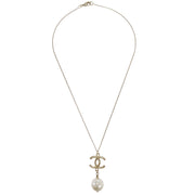 Chanel CC Chain Pendant Necklace Artificial Pearl Gold 09A