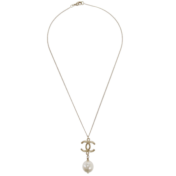 Chanel CC Chain Pendant Necklace Artificial Pearl Gold 09A