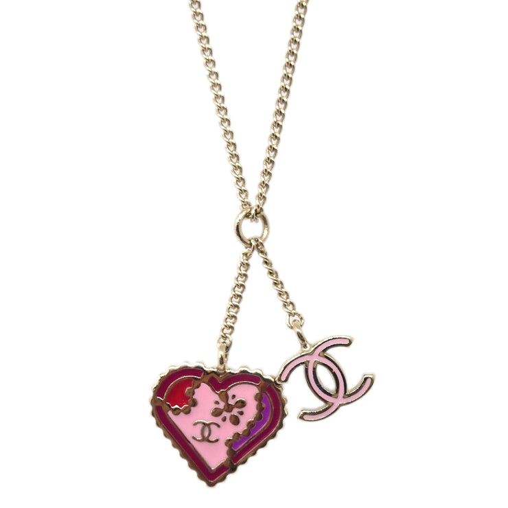 Chanel Heart Chain Pendant Necklace Gold 05P