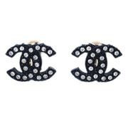 Chanel CC Rhinestone Earrings Clip-On Black 02A