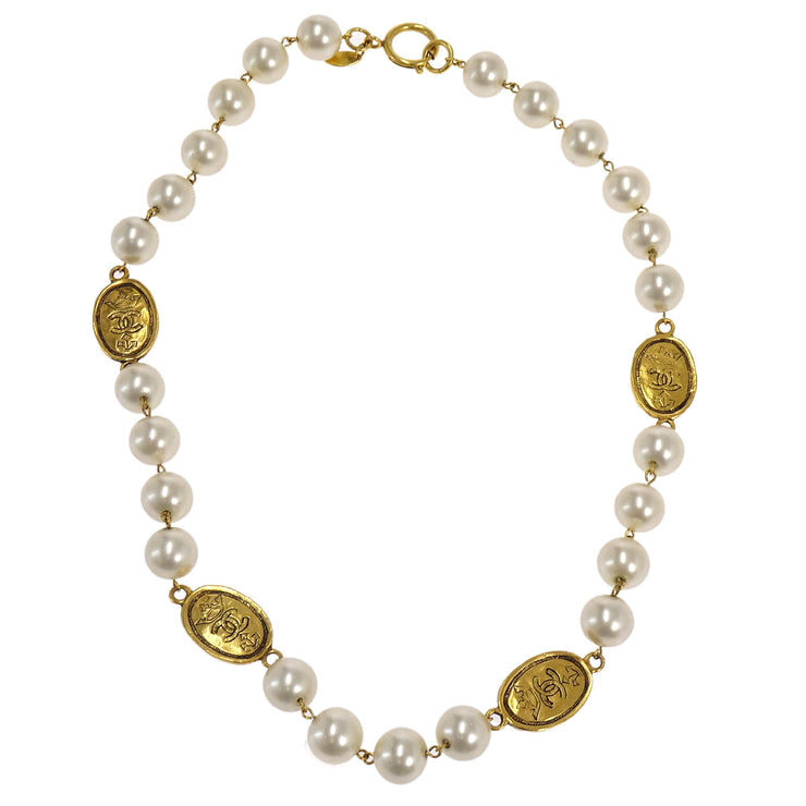 Chanel Costume Pearl Chain Necklace Gold 26