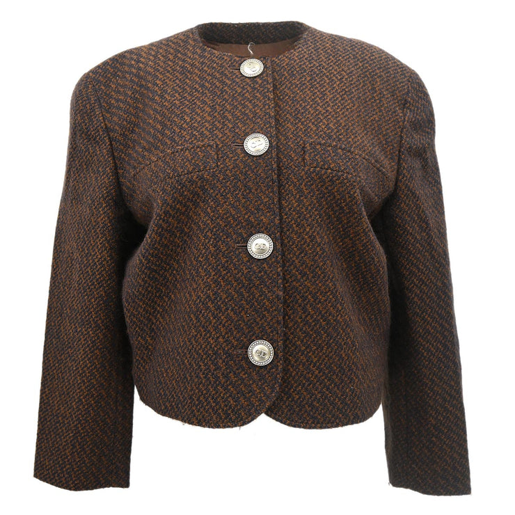 Christian Dior Collarless Single Breasted Jacket Brown #M