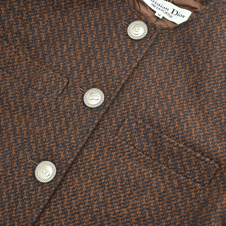 Christian Dior Collarless Single Breasted Jacket Brown #M