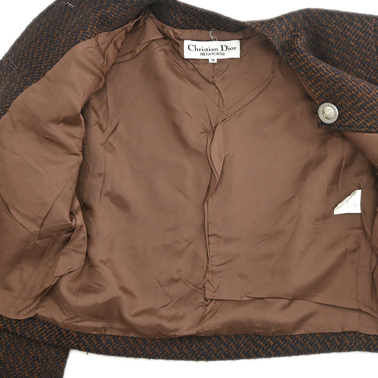 Christian Dior Collarless Single Breasted Jacket Brown #M