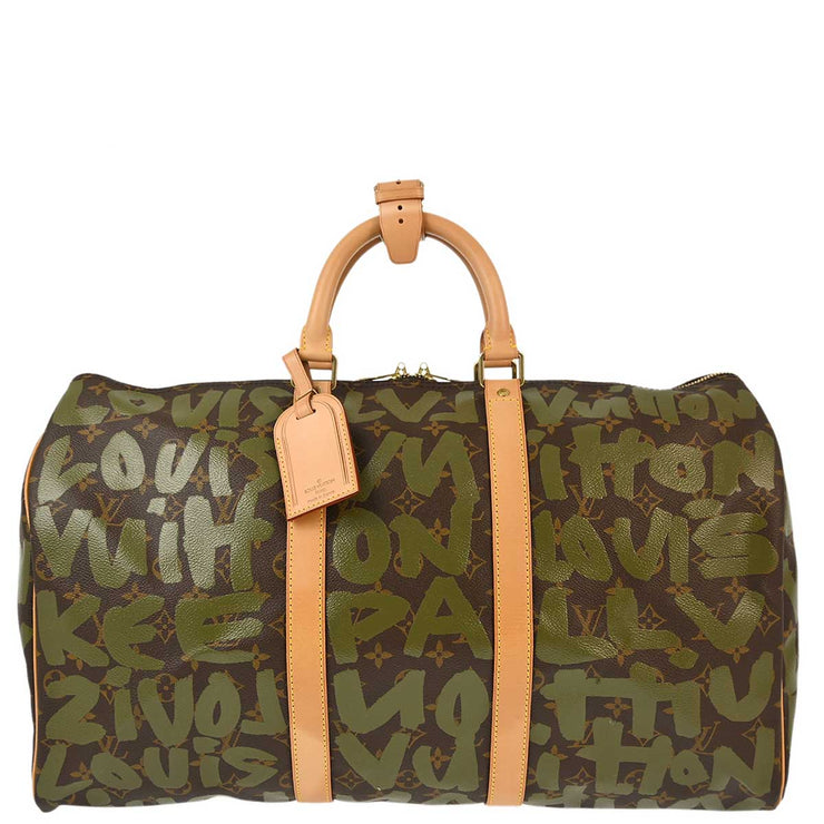 Louis Vuitton 2001 Khaki Monogram Graffiti Keepall 50 Duffle M92196