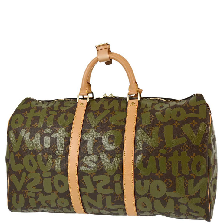 Louis Vuitton 2001 Khaki Monogram Graffiti Keepall 50 Duffle M92196