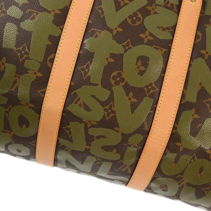 Louis Vuitton 2001 Khaki Monogram Graffiti Keepall 50 Duffle M92196