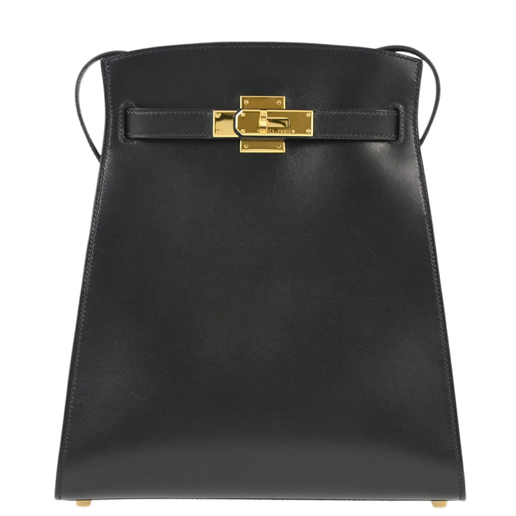 Hermes * 1996 Black Box Calf Kelly Sport MM Shoulder Bag