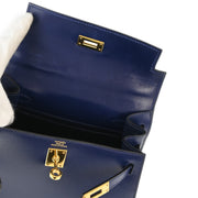 Hermes * 1996 Blue Box Calf Kelly 20 Sellier 2way Shoulder Handbag