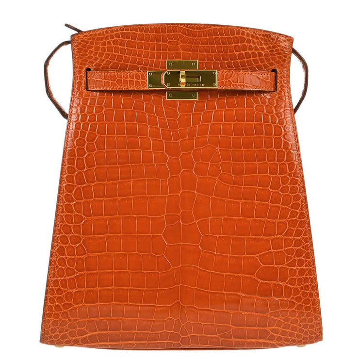 Hermes * 1994 Pain d'epice Crocodile Porosus Kelly Sport MM Shoulder Bag