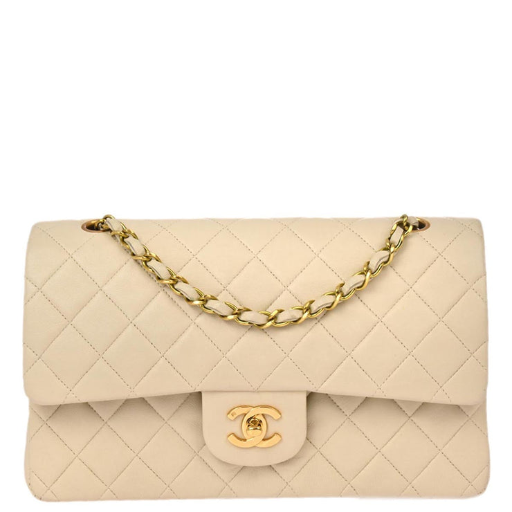 Chanel Ivory Lambskin Medium Classic Double Flap Shoulder Bag