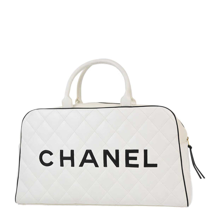 Chanel 1994-1996 White Calfskin Duffle Bowling Bag