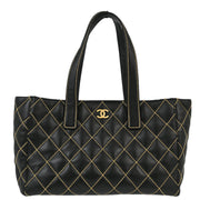 Chanel Black Calfskin Wild Stitch Tote Handbag