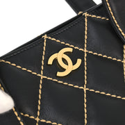 Chanel Black Calfskin Wild Stitch Tote Handbag