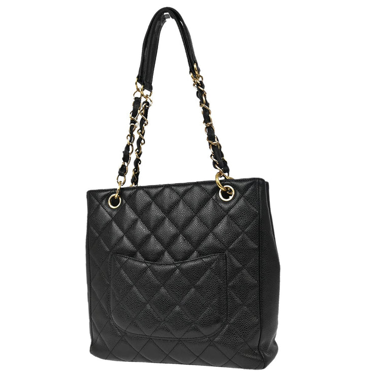 Chanel Black Caviar Petite Shopping Tote PST Chain Handbag