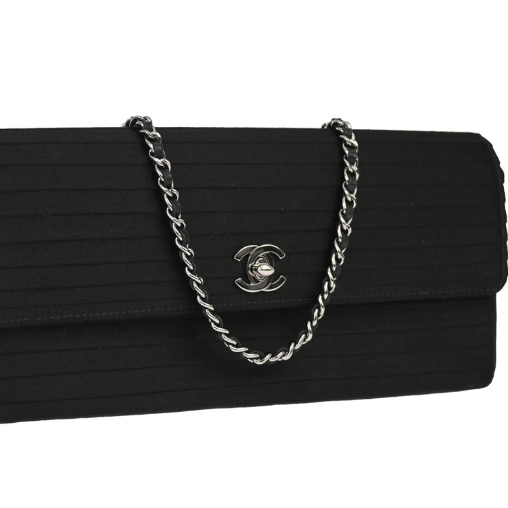 Chanel 2003-2004 Black Satin East West Shoulder Bag