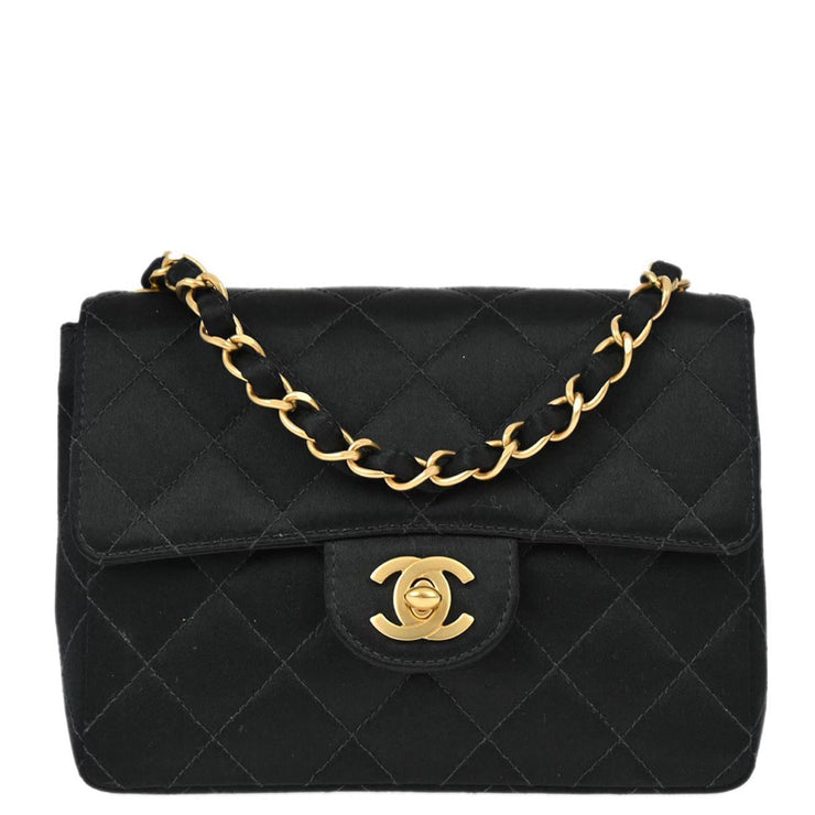 Chanel Black Satin Mini Classic Square Flap Shoulder Bag 17