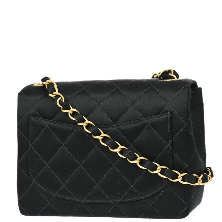 Chanel Black Satin Mini Classic Square Flap Shoulder Bag 17