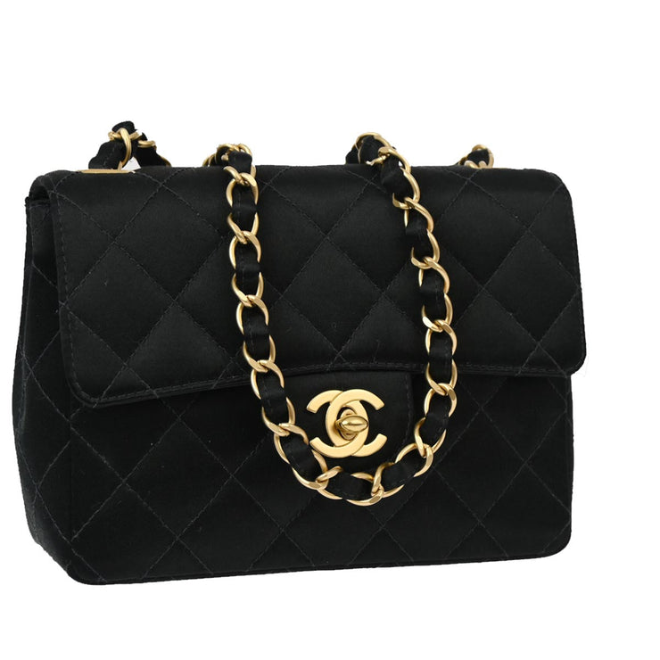 Chanel Black Satin Mini Classic Square Flap Shoulder Bag 17