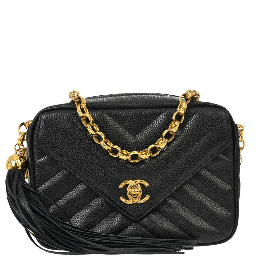 【CHANEL】1989-1991 vntage caviar chevron shoulder★ブラック CHANEL】1989-1991 vntage caviar chevron shoulder☆ブラック