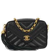 Chanel 1991-1994 Black Caviar Chevron Camera Bag Mini