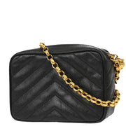 Chanel 1991-1994 Black Caviar Chevron Camera Bag Mini